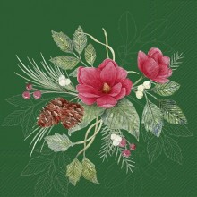 Коктейлни салфетки 20бр Christmas Flowers зелени